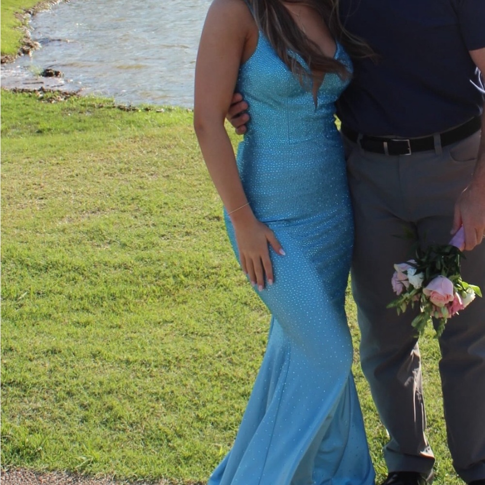 ellie wilde Light Blue Fitted Prom Dress with Rhinestones - Picture 2 of 4